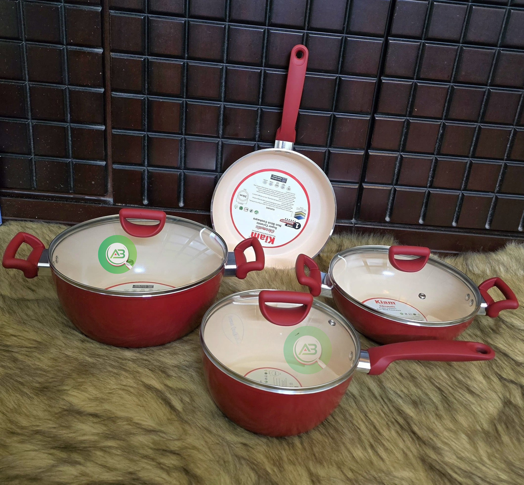 Kiam 7 Pcs Super Ceramic Non Stick Cooking set Red