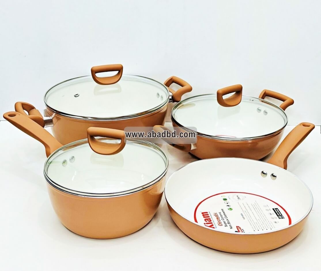 3 Kiam 7pcs Set Super Ceramic Nonstick Cookware Brown - Image 1