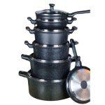 Kiam Essentials 13 Pcs Black Die-Cast Nonstick Cookware Set – Premium Marble Coating